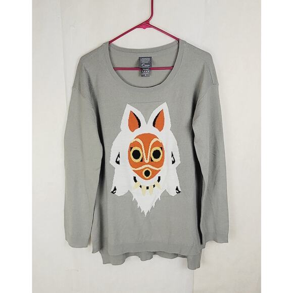 Princess Mononoke San's wolf mask intarsia print sweater Size Medium grey - Picture 1 of 7